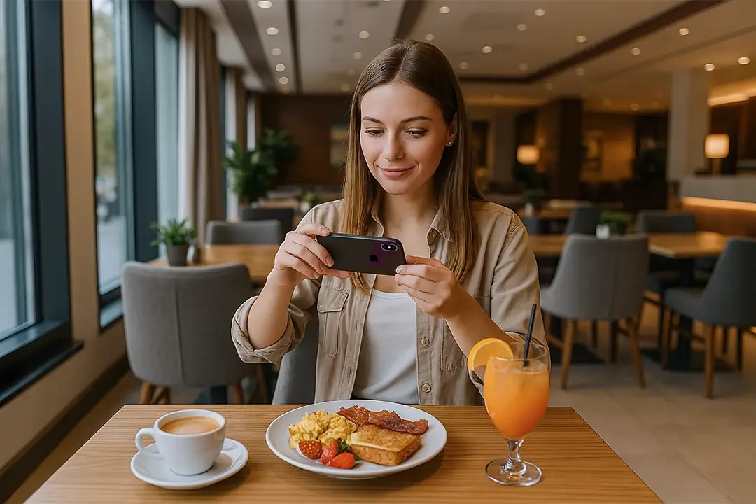 guest taking food photo for social media marketing restaurants