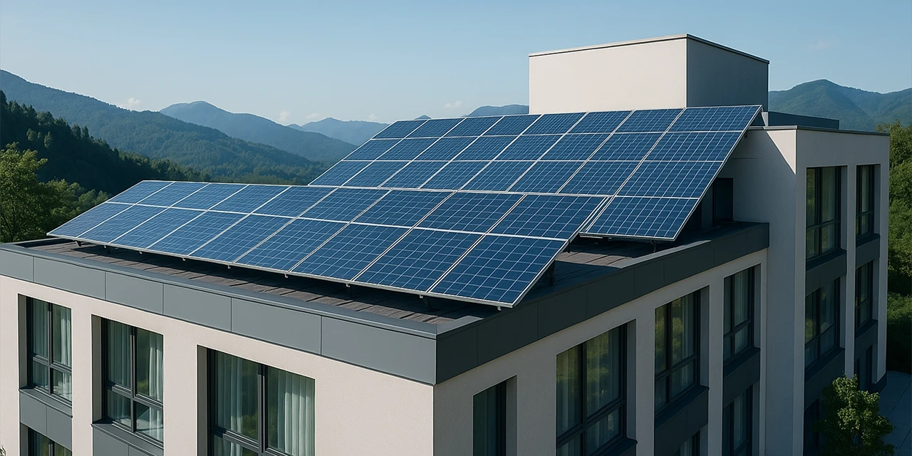solar panels on eco hotel roof sustainability hospitality marketing