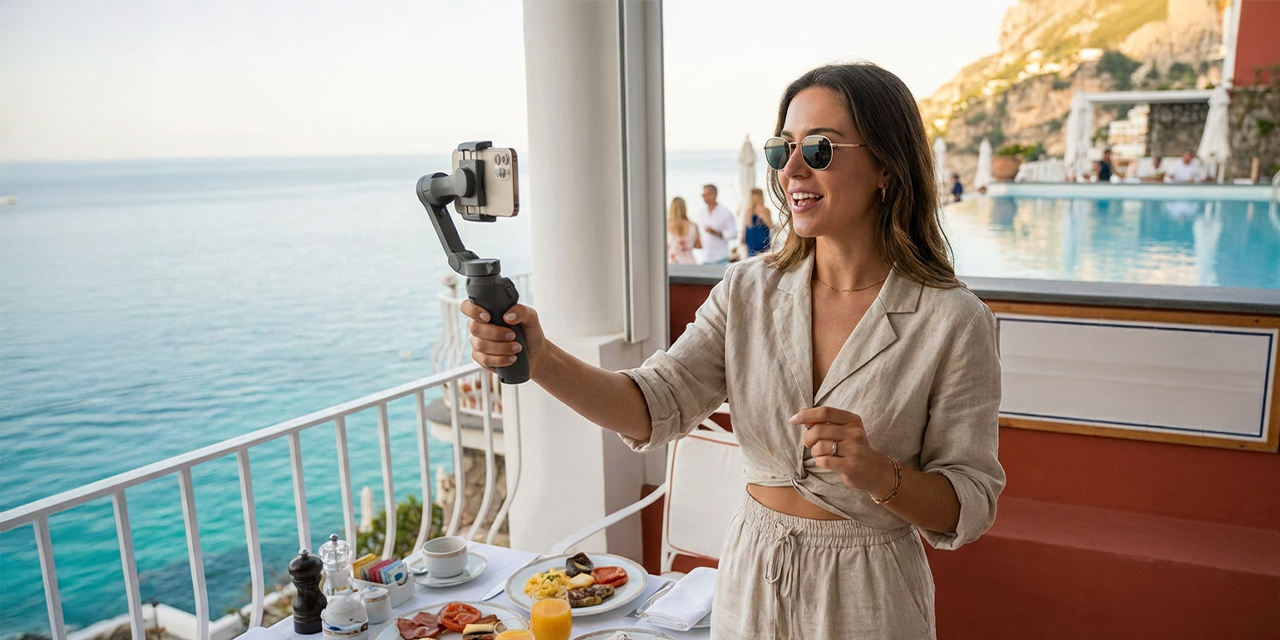 Travel Influencer Creating User-Generated Content for Hotel Marketing