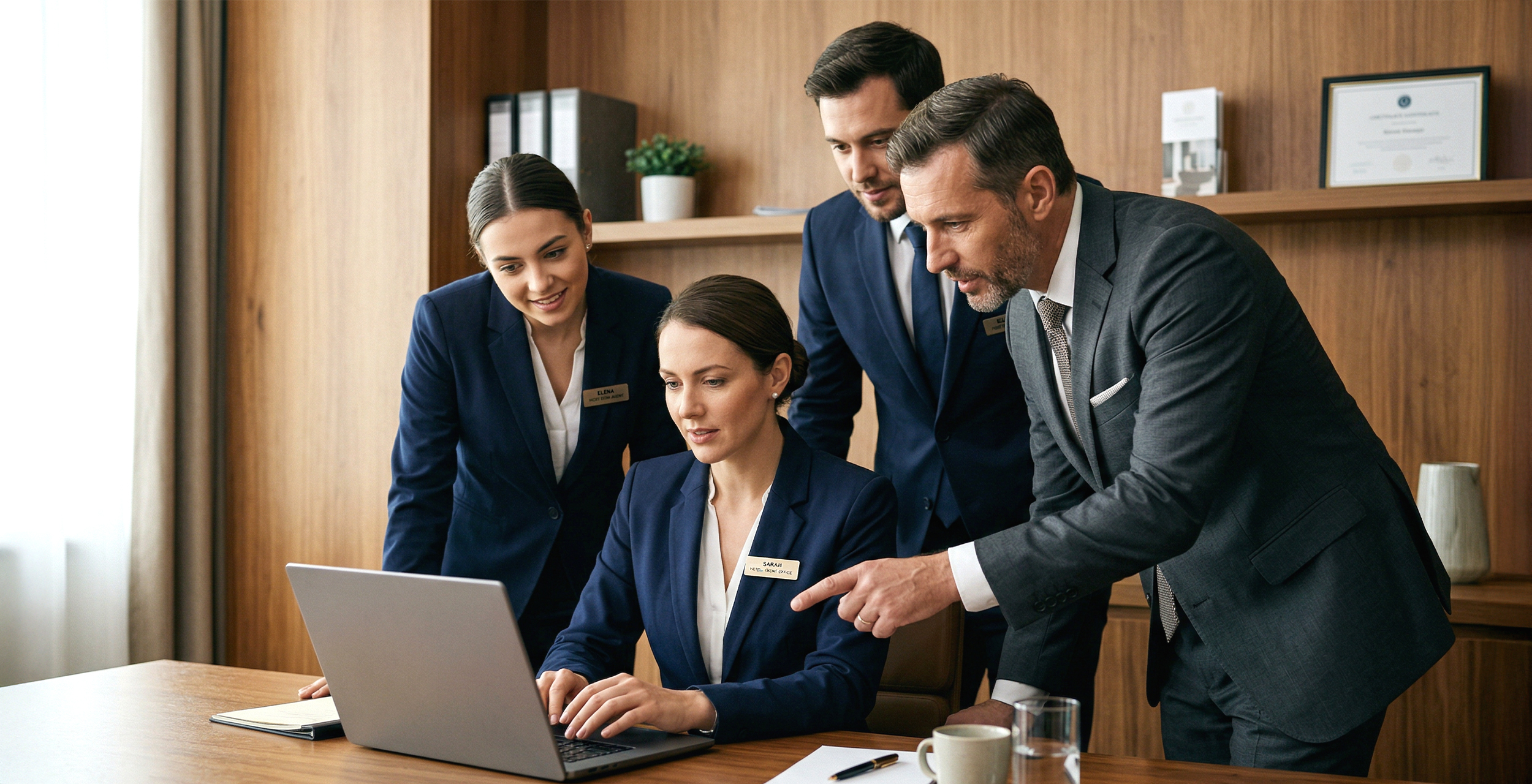 Hotel team reviewing SEO strategy