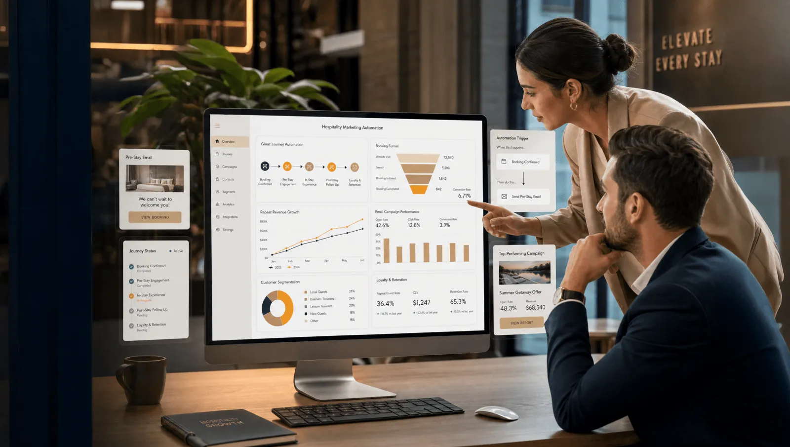 Hospitality automation dashboard bookings retention